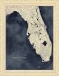 Florida Map in Dark Navy Water with Pearl Frame